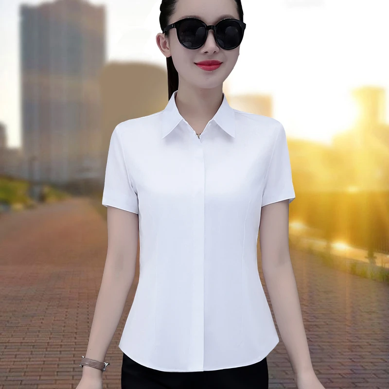 弹力衬衫女短袖职业夏季新款韩版修身气质百搭工作服免烫女款衬衣
