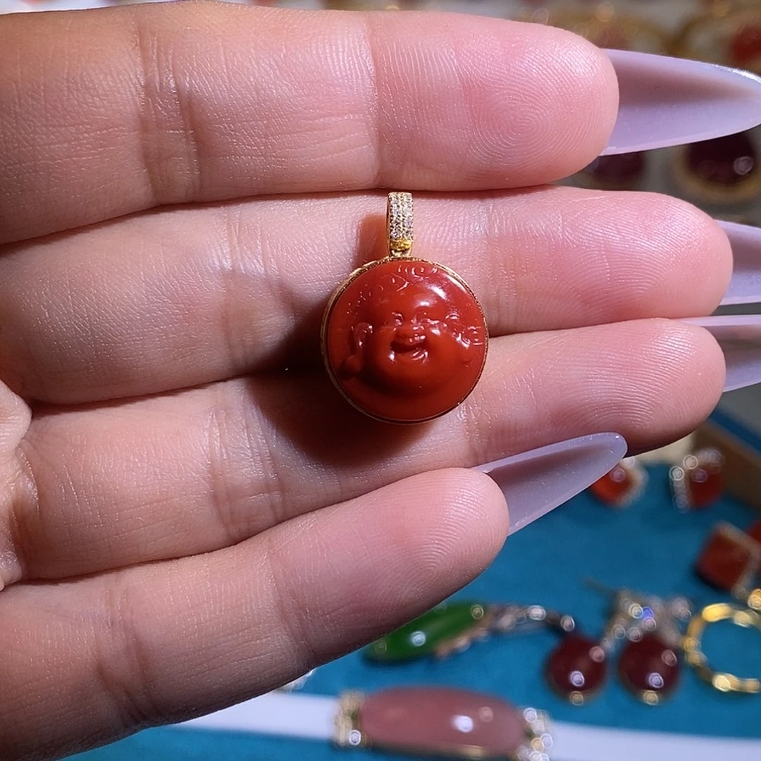 南红玛瑙18K金镶嵌吊坠(不含链)