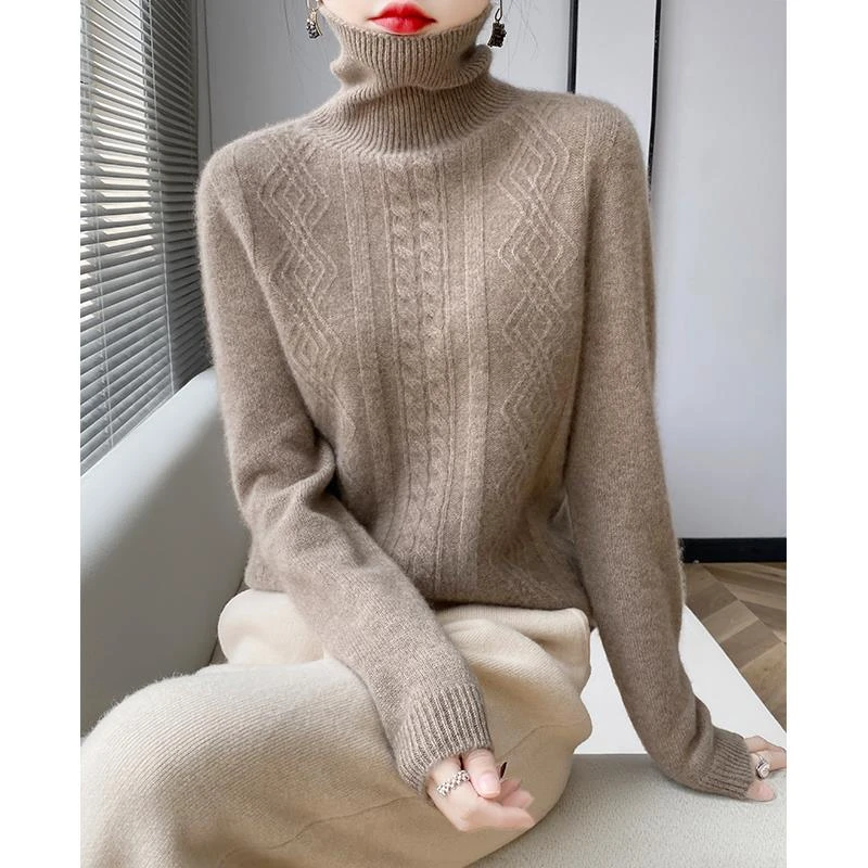 杜拉妮双股加厚高领绒毛衫女秋冬2025新款毛衣宽松黑色绒毛打底衫