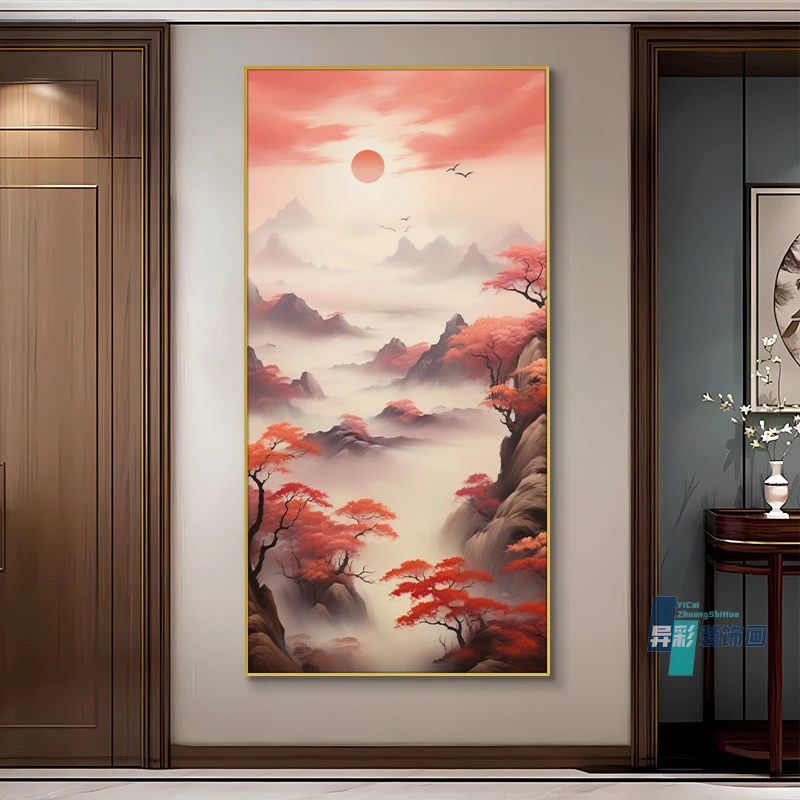 鸿运当头风景画入户玄关装饰画新中式走廊过道挂画高级感国风韵味