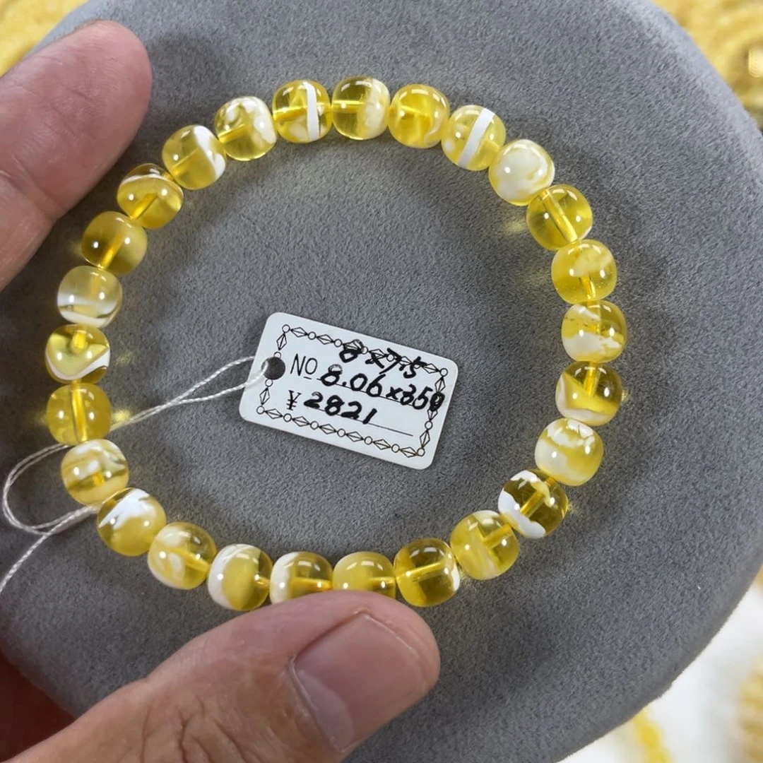 蜜蜡手串未镶嵌纯天然俄料金瓷白