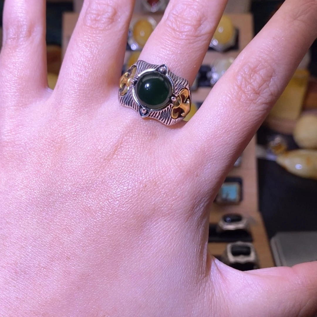 蓝珀戒指银S925镶嵌^****^