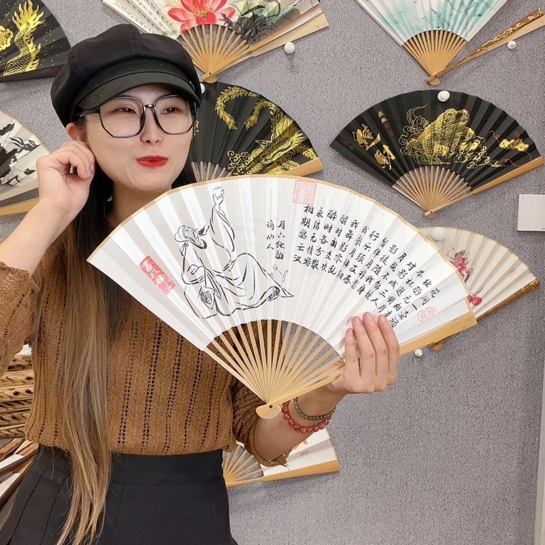 国画95寸玉竹-纯手绘-文玩扇骨（默认粘好）