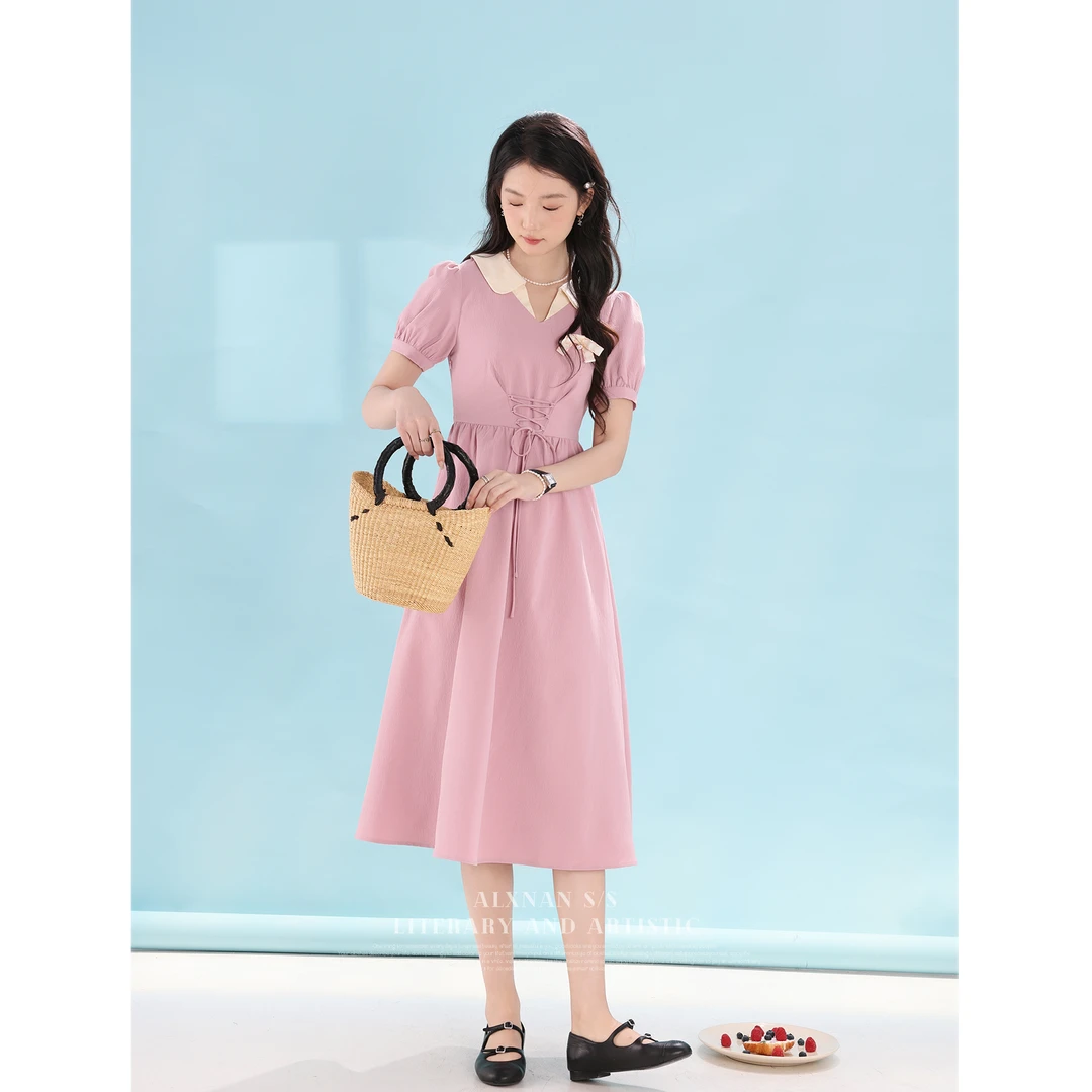 【清清】《怦然心动》法式娃娃领收腰显瘦连衣裙女夏短袖裙