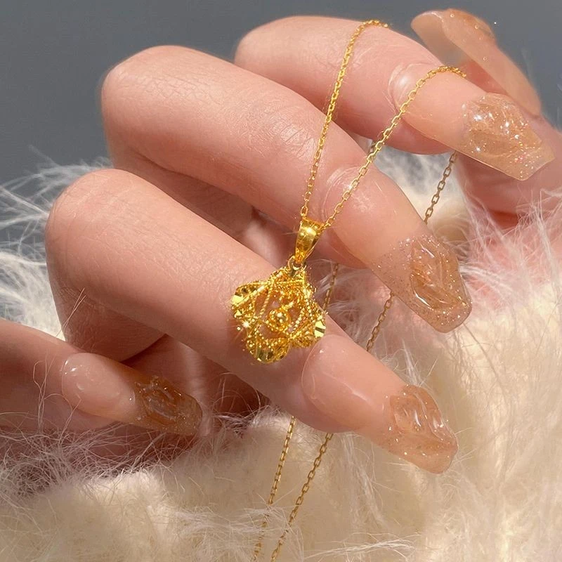 YUQINZHUBAO/钰沁珠宝 钛钢项链 古法金四叶草织梦网不掉色项链