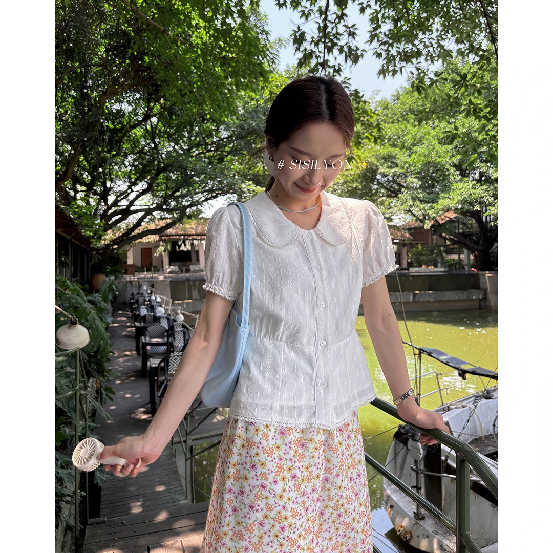 【西西里安】初恋衬衫~娃娃领提花设计感百搭上衣