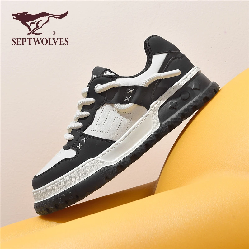 七匹狼男鞋2025新款秋季潮流百搭厚底运动板鞋男款增高真皮休闲鞋