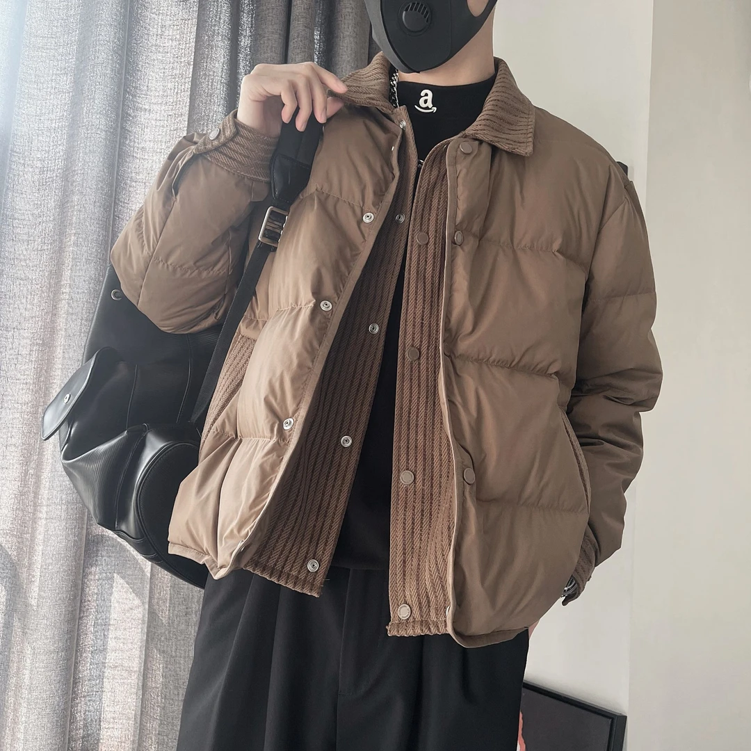 潮牌假两件保暖棉衣男士翻领袄子2025新款冬季韩系外套男百搭棉袄