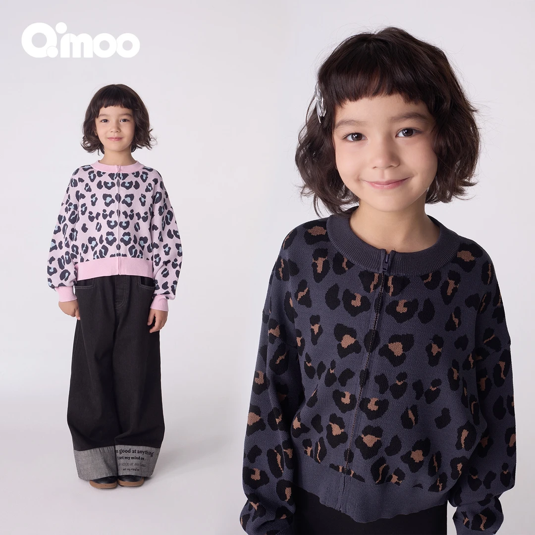 几何豹纹厚款圆领常规毛衣针织衫印花小童女童韩系