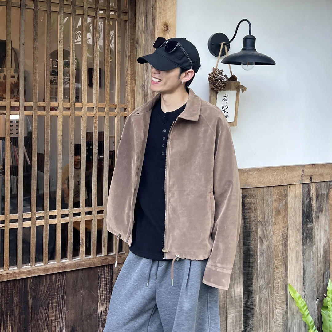 秋冬新款复古麂皮绒廓形棉服休闲夹克男女极简轻奢痞帅外套