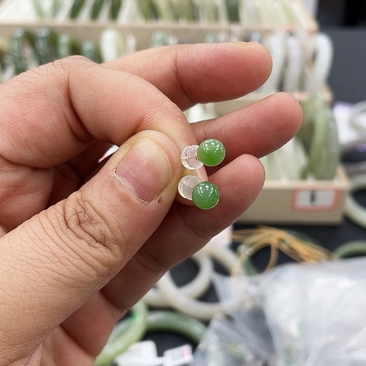 和田玉耳饰18K金镶嵌