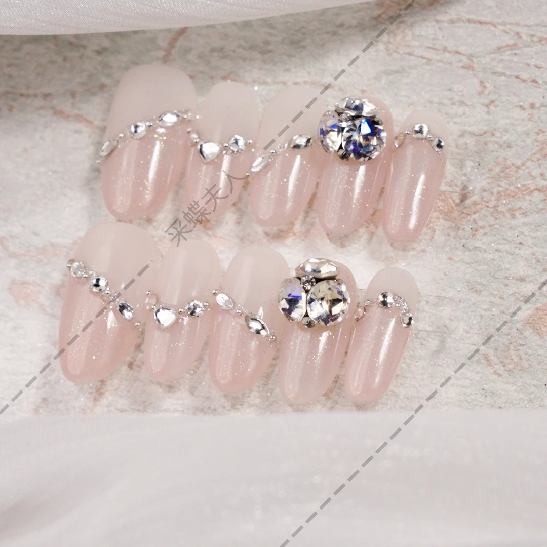 【出水芙蓉】采蝶夫人纯手工穿戴甲裸手显白K9钻可拆卸反复用10片装