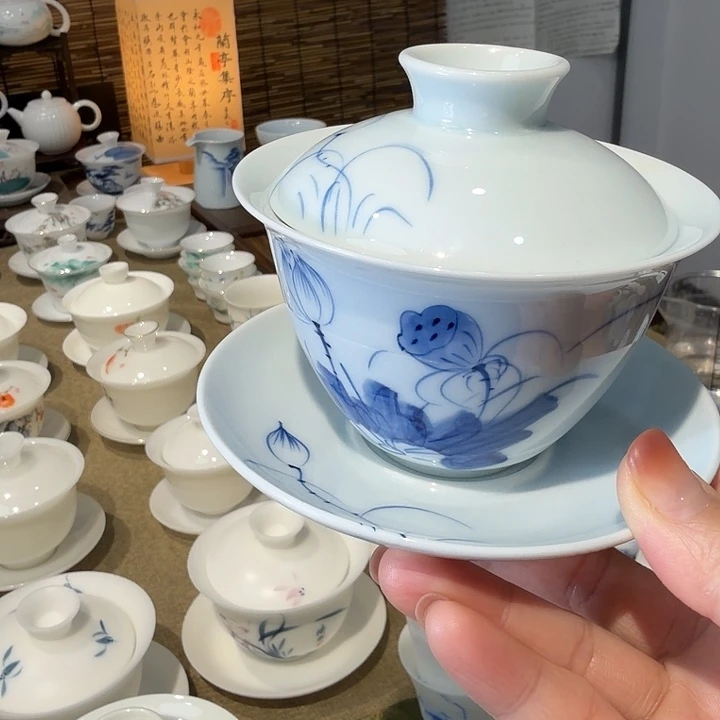 微瑕老物件影青系列三才荷花