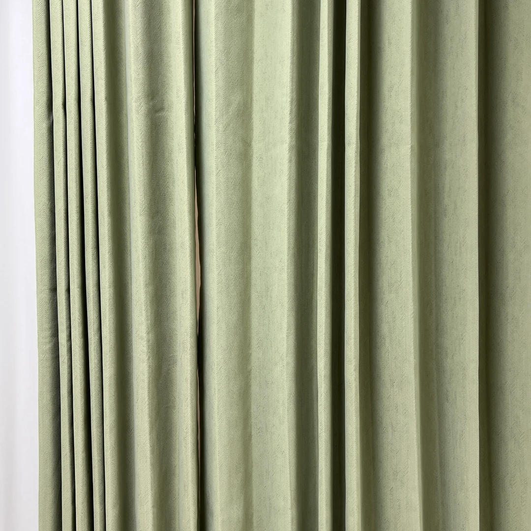 抹茶绿人字纹雪尼尔遮光成品窗帘，高度2.7米
