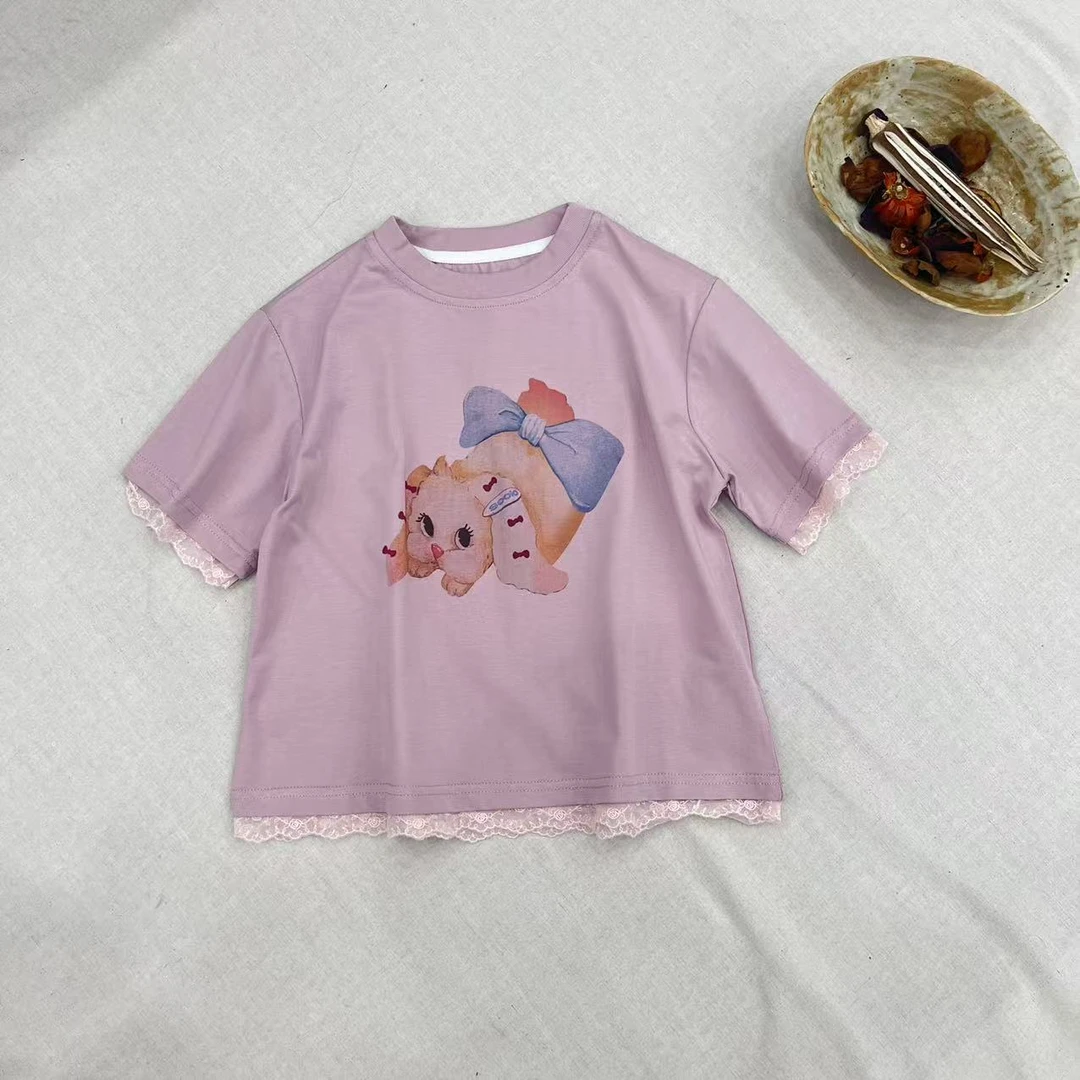 【姐姐家】25夏款儿童萌娃穿搭下摆蕾丝边礼物小狗T恤jx1126