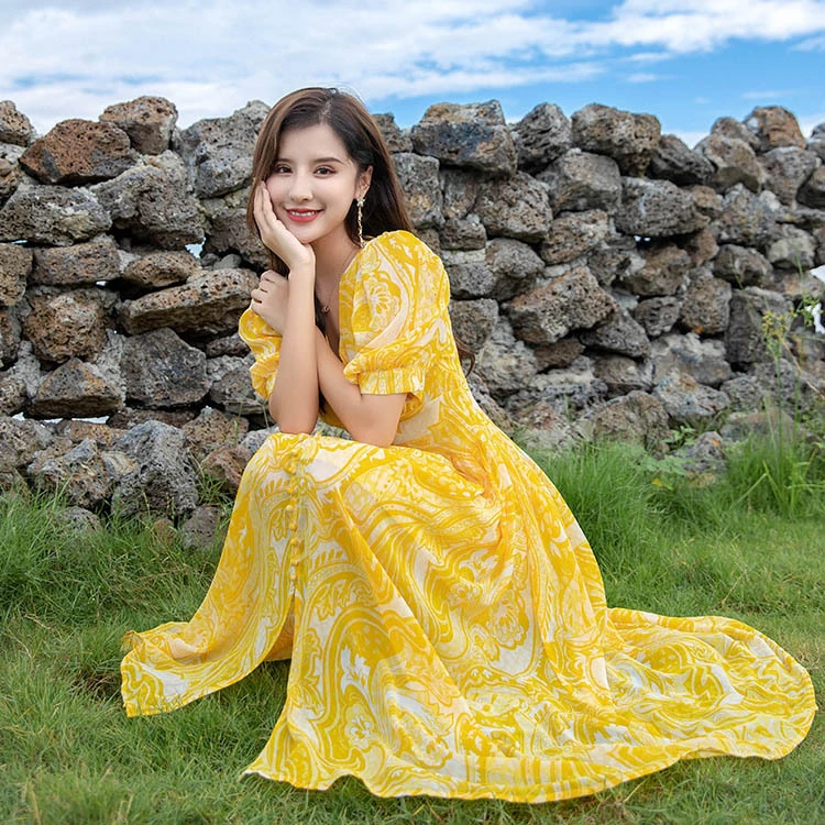 2025新款气质连衣裙名媛早秋装法式轻奢女装高级感碎花雪纺裙836