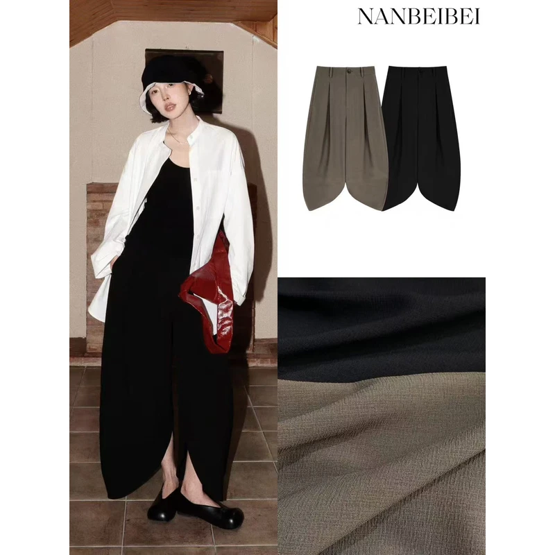 NanBeiBei 花瓣裤 极简设计款立体活褶裁剪廓形宽松九分裤 1664