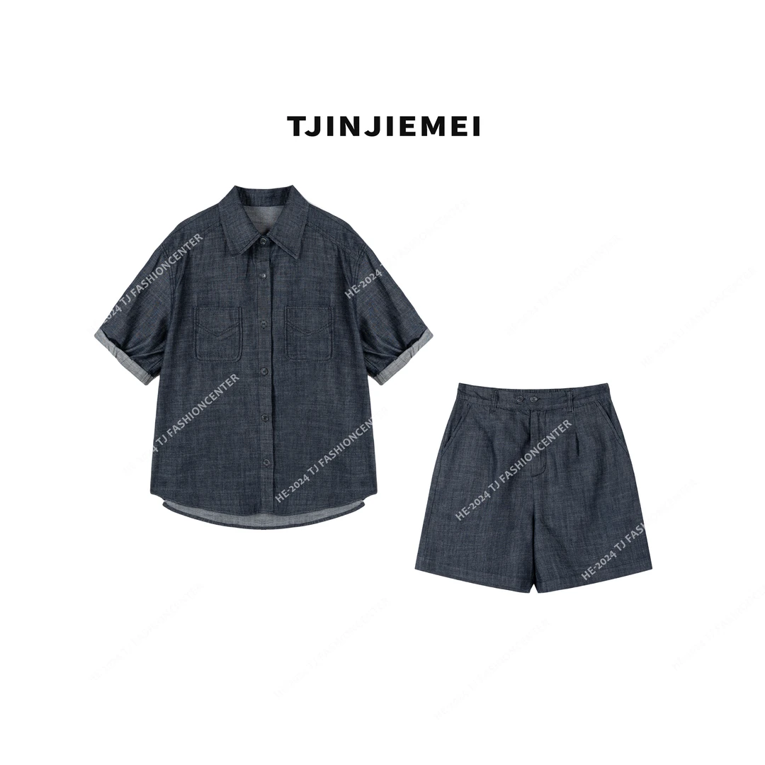 T井姐妹【牛仔计划】新款设计感休闲百搭慵懒时尚套装CS2504-1202