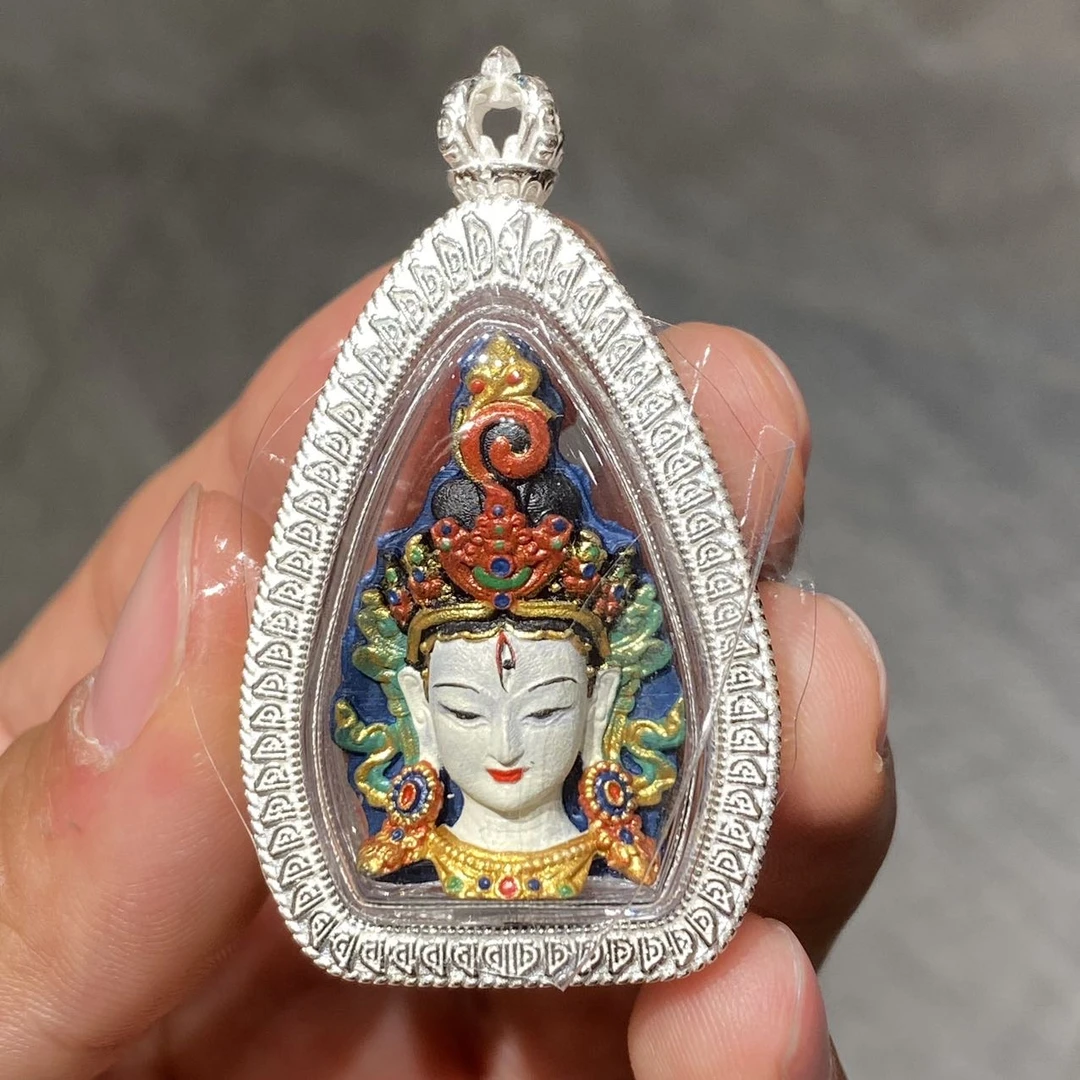 【佳哥严选】 J82267-唐卡y壳白绿度母双面卡吊坠-51.7*30*18mm左右