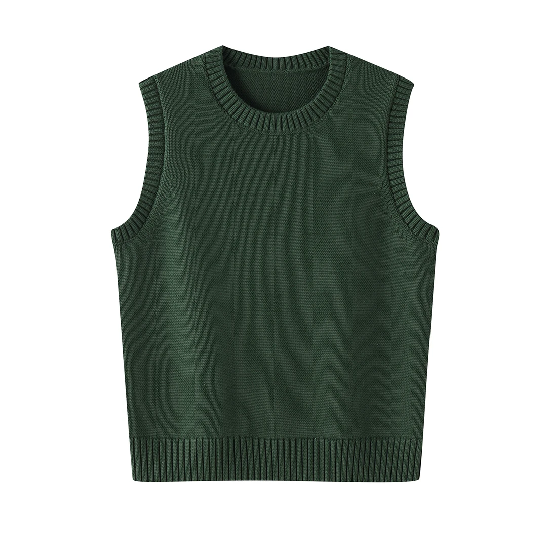 100%纯棉针织马甲背心女宽松叠穿秋冬无袖外穿内搭坎肩马夹打底衫