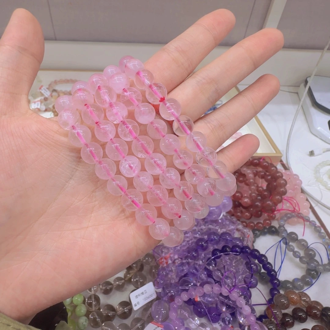 水晶手链未镶嵌粉水晶卡8mm