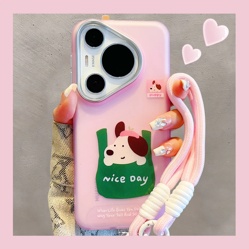 适用华为pura70pro+手机壳韩系卡通可爱网格袋子小狗mate70/60pro