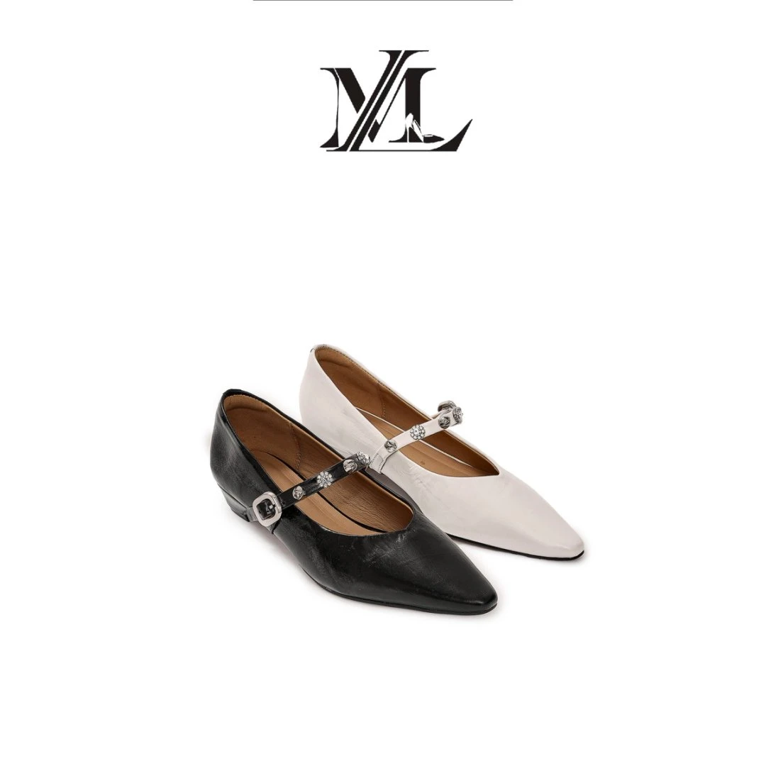 2025新款经典气质尖头低跟百搭舒适搭扣真皮单鞋G892