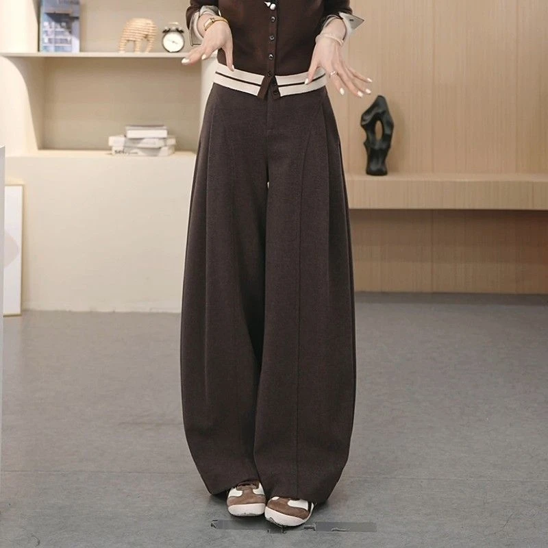 厚款呢子贝斯裤女2025秋冬新款糯感休闲裤高腰垂感宽松直筒阔腿裤