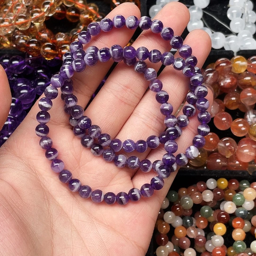 未镶嵌手链水晶梦幻紫晶6+三圈