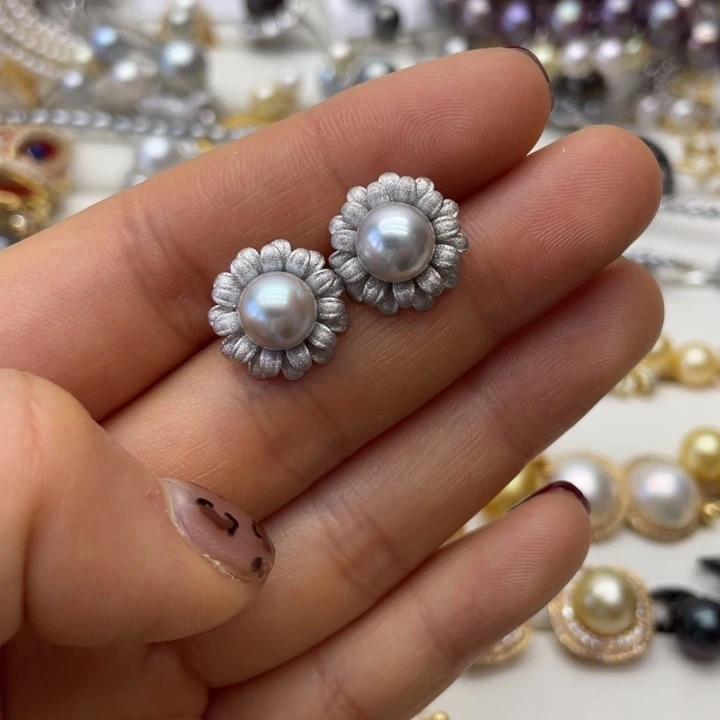 海水珍珠耳饰银S925镶嵌