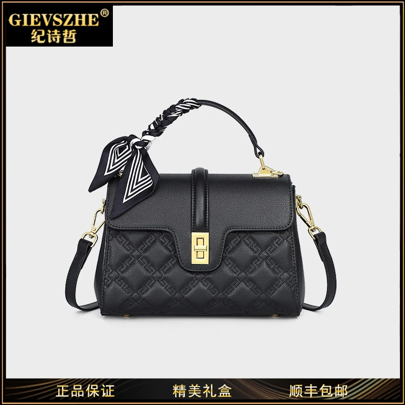 纪诗哲黑色百搭手提包时尚通勤女包简约气质妈妈包生日礼物送老婆