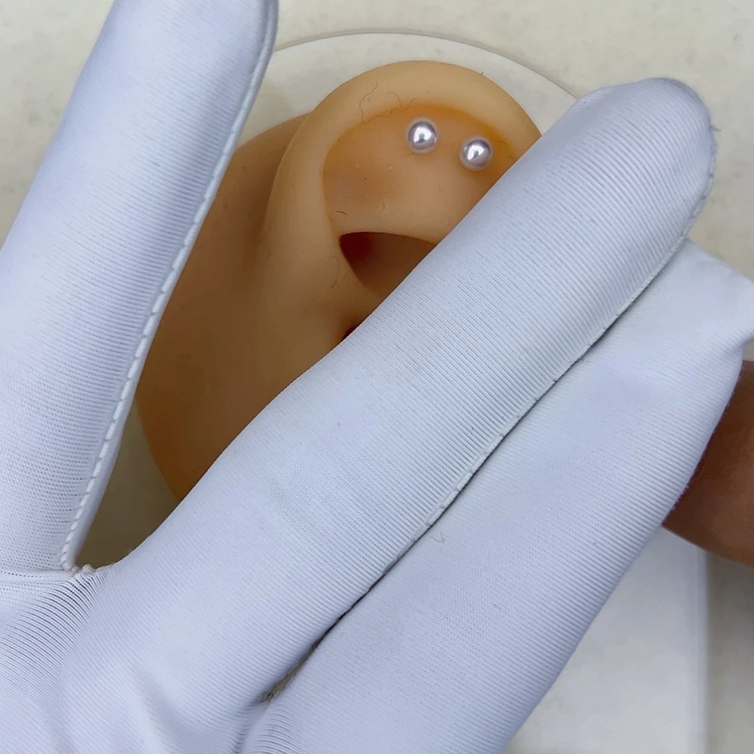 海水珍珠海水akoya天女耳钉3-4mm银S925镶嵌