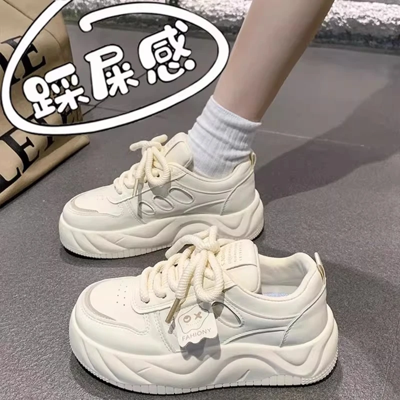 女童2025春季新款中大童休闲面包鞋厚底板鞋学生百搭透气小白鞋潮