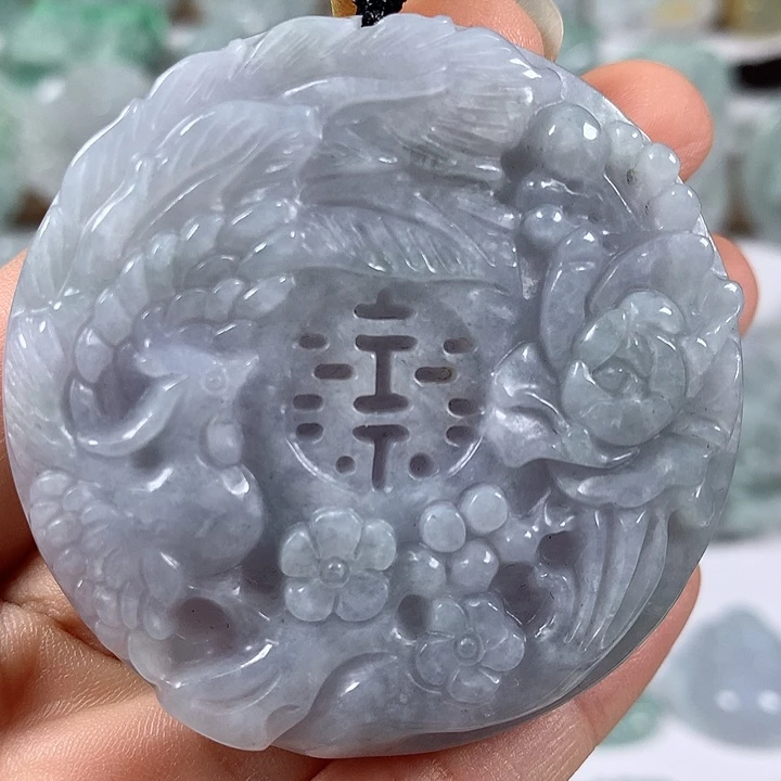 翡翠未镶嵌颈饰山水双喜临门两面工艺福利