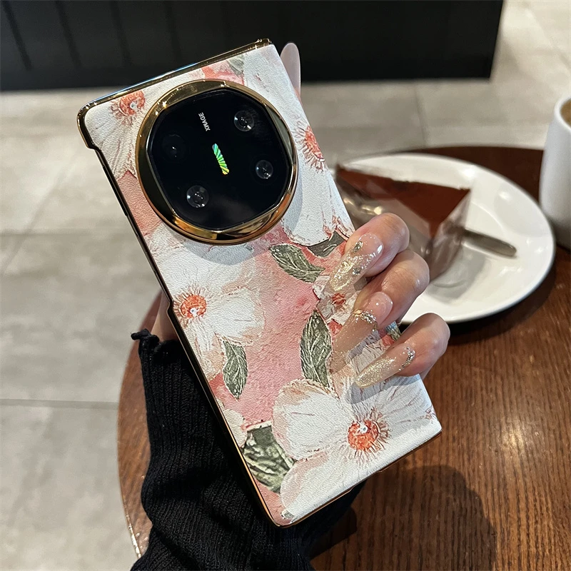 油画山茶花适用华为mateXT三折叠屏手机壳matex6全包休眠翻盖