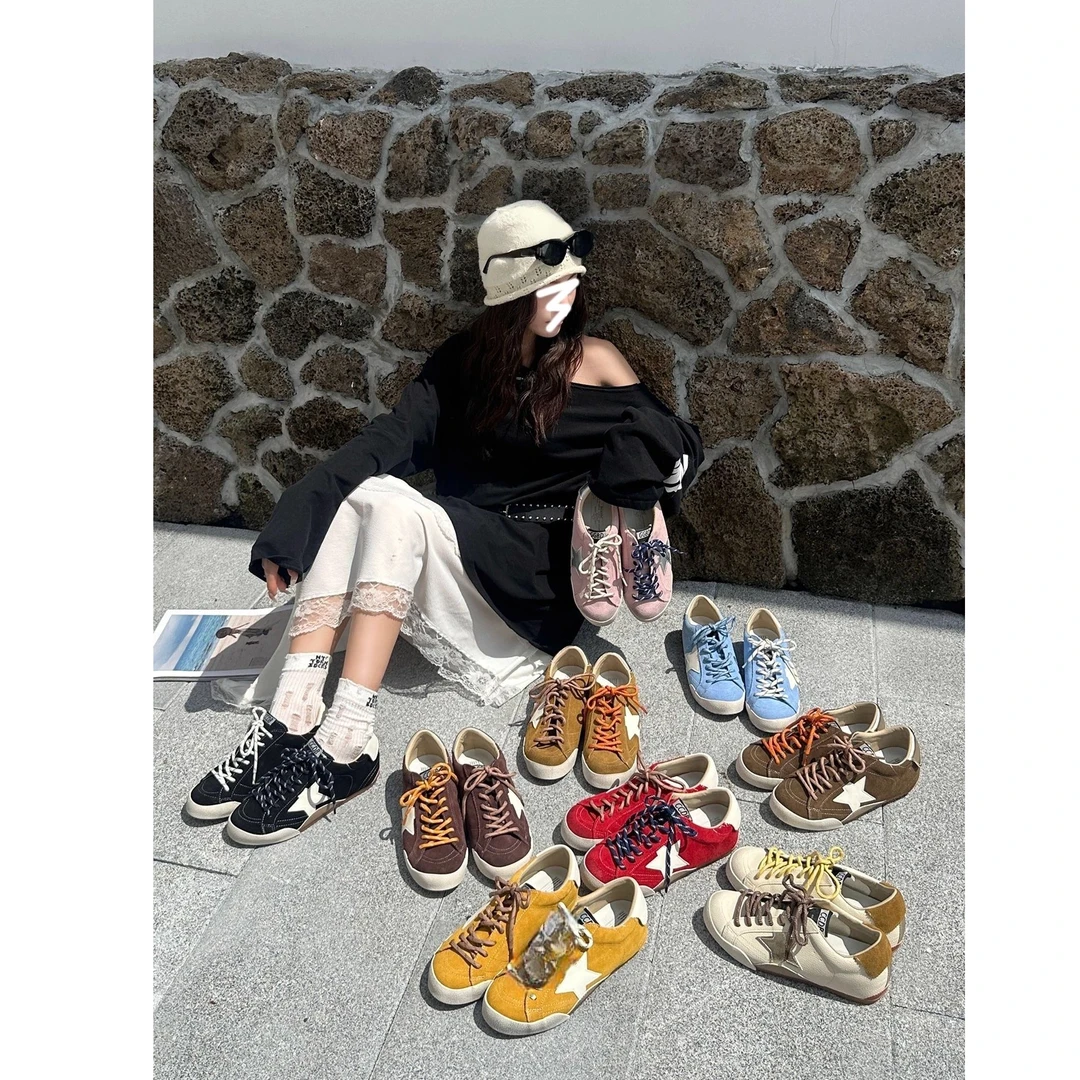 TAAZIEO增高6cm羊皮复古星星做旧脏脏鞋新款百搭舒适内增高德训