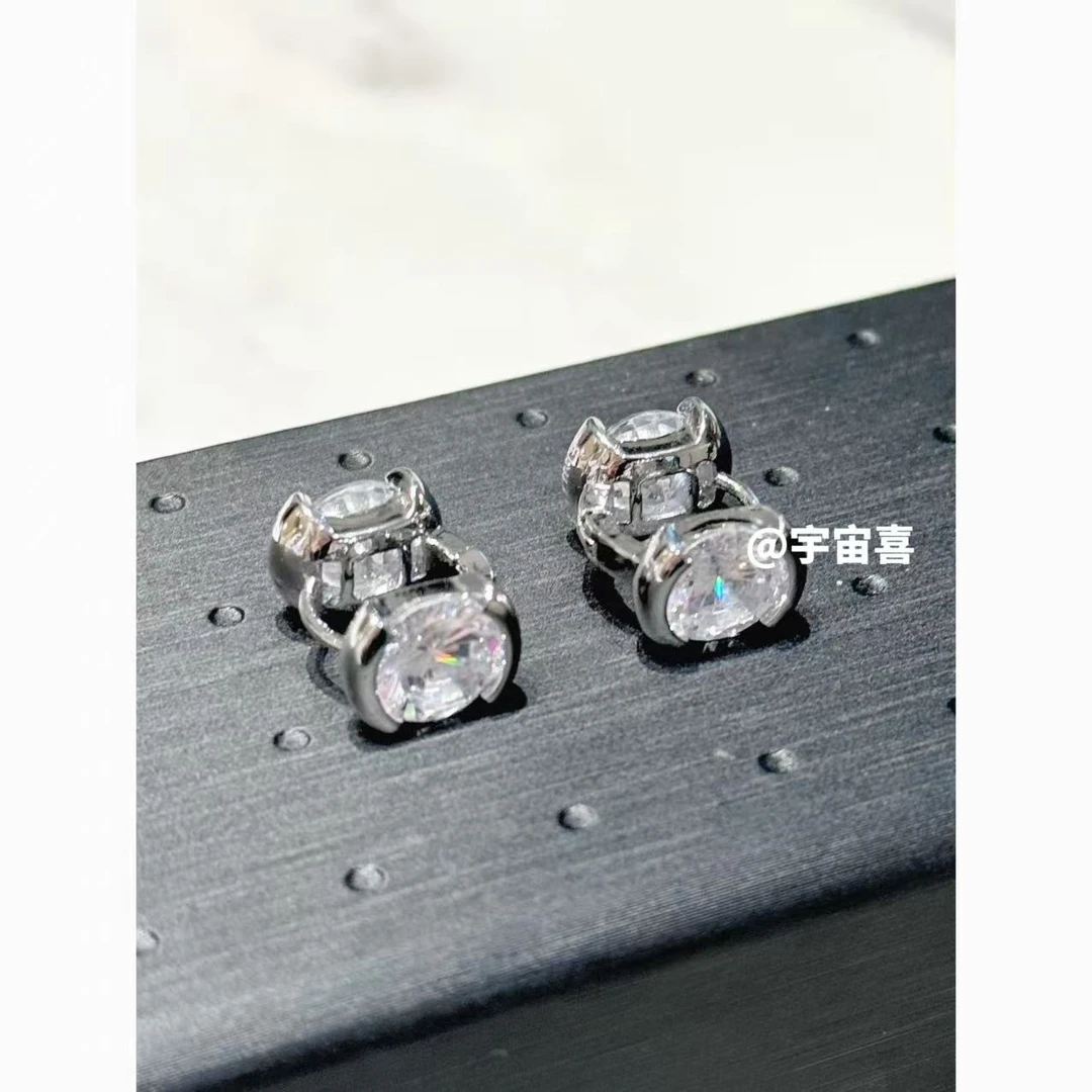 铜合金锆石耳饰  T4-010【白锆极简小凯银色金属正反耳扣】