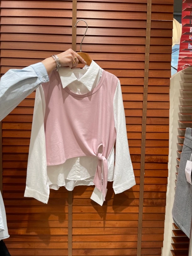 新款大码假两件衬衣了L-XL