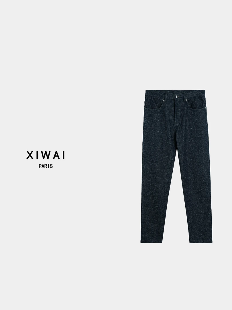 高级男装 春夏新品25s男士真丝桑蚕丝雪花牛仔裤休闲直筒裤 7072