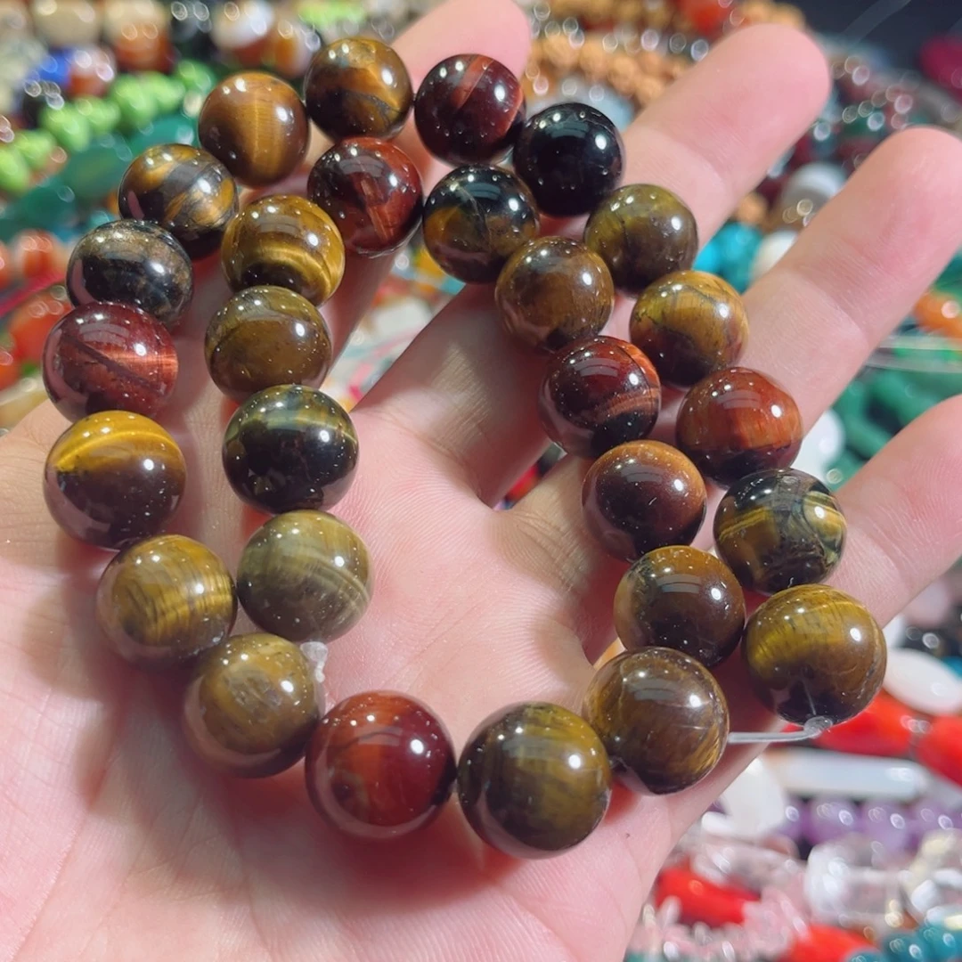 玛瑙/玉髓合金珠宝半成品三色虎眼一条14mm
