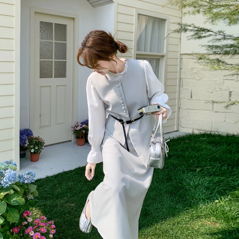 复古小香风马甲衬衫半裙套装2025春秋新款高级感气质通勤风三件套