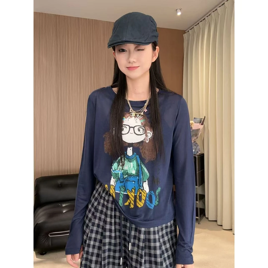 夏季新款女装莱赛尔防晒衣冰感长袖设计感T恤印花宽松夏季上衣女