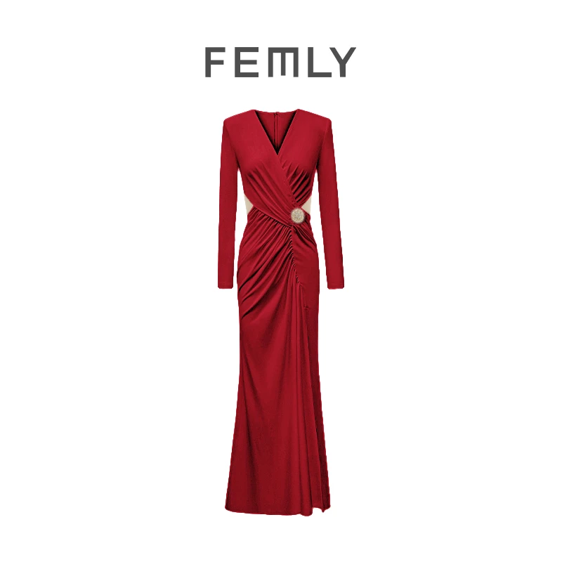 FEMLY/法曼丽 2025新款简约设计师款优雅气质网纱礼服裙3100