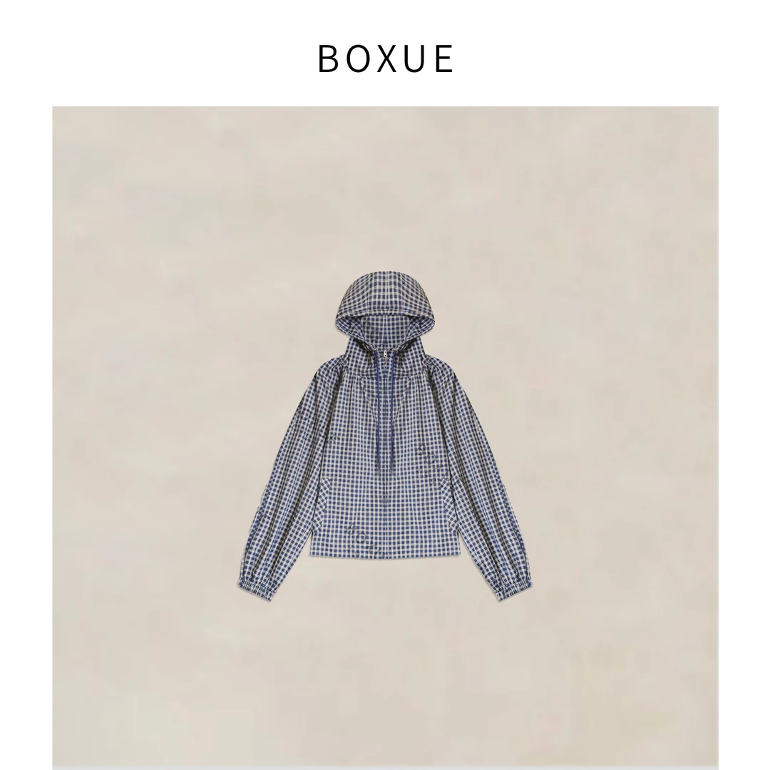 BOXUE“悠乐”2025春季新款高级感连帽格纹 外套#250218W350