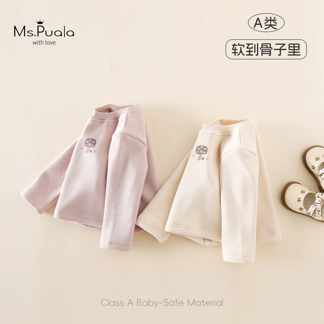 【MsPuala蘑菇小调】婴幼儿童装女宝宝秋冬圆领套头加绒棉质打底衫