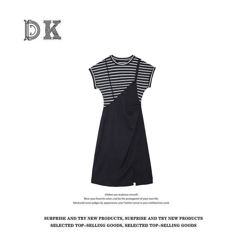 DK 2025女装 设计感条纹拼接气质收腰显瘦假两件连衣裙 20153