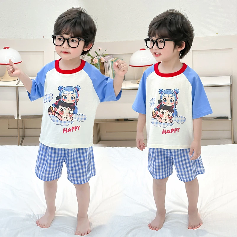 男童睡衣2025新款薄款夏季男宝宝短袖短裤套装儿童男孩小童家居服