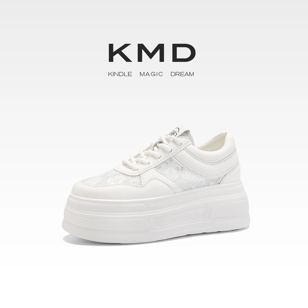 KMDSHOES2025新款休闲厚底小白鞋女透气松糕鞋小个子女鞋增高鞋