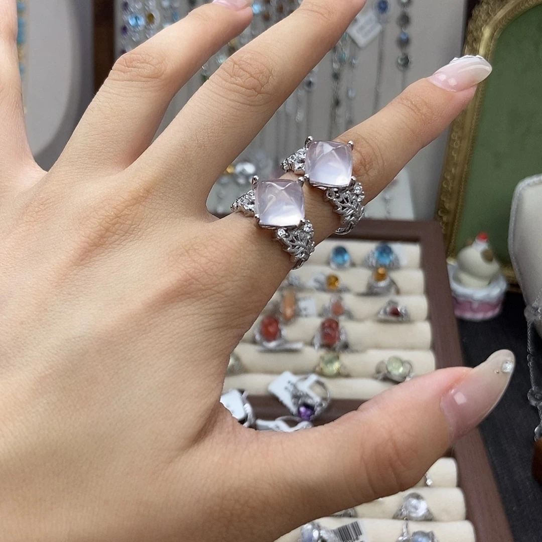 水晶戒指银S925镶嵌粉水唐塔110