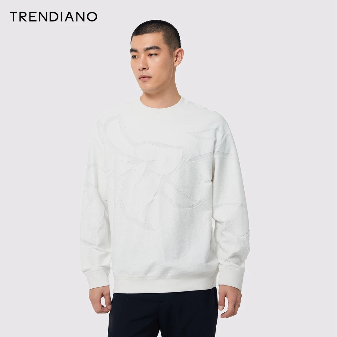 TRENDIANO立体花形提花卫衣2024年秋季新款设计感圆领上衣男潮